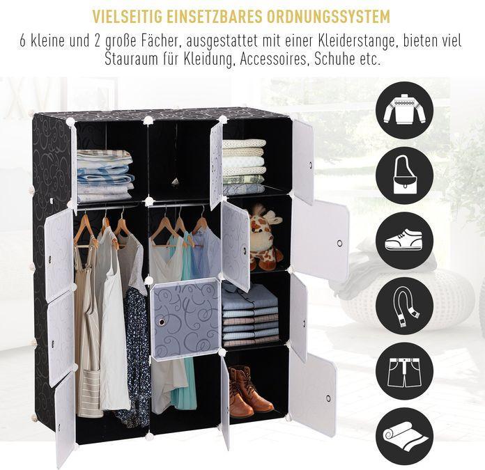 Produktbild Swisshandel24 Kleiderschrank DIY Garderobe Regalsystem Steckregal Würfel Garderobenschrank mit Kleiderstange 2 + 6 (111 x 47 x 145 cm)