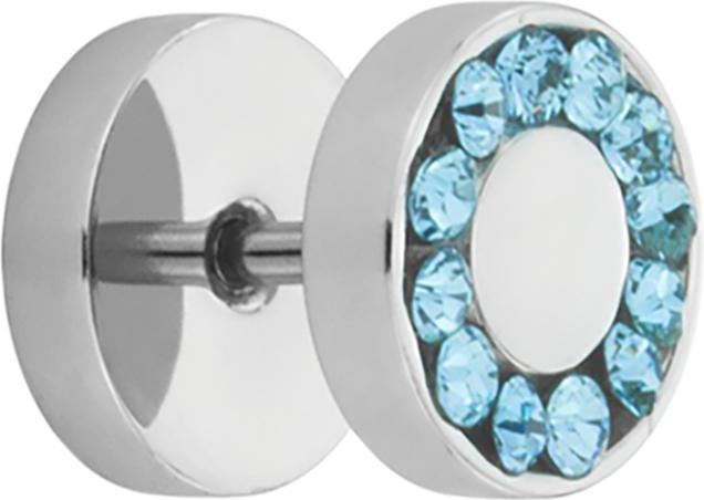 Star Piercing Fake Plug High Polished mit Swarovski Kristall aqua (ohne Messing, Chirurgenstahl 316L)