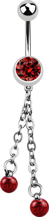 Star Piercing Banane silber mit Kette und zwei Kristallkugeln rot (Chirurgenstahl 316L, ohne Messing)