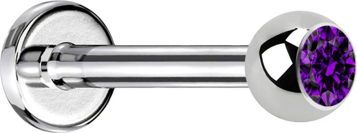 Star Piercing Labret silber mit Kugel Kristall violett (ohne Messing, Chirurgenstahl 316L)