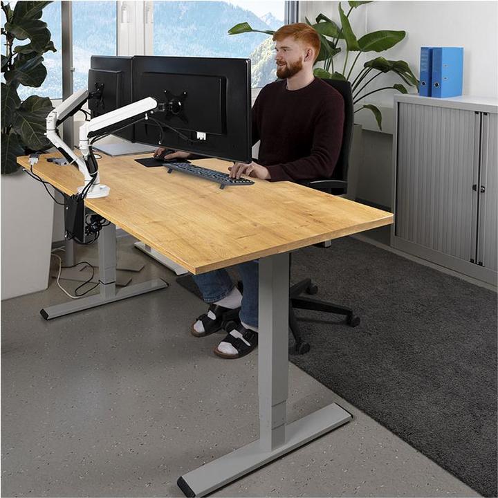 Image du produit Contini table de bureau réglable en hauteur 1.6x0.8m chêne / piétement gris RAL 7045
