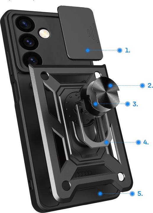 Produktbild Hurtel Hybrid Armor Camshield Panzerhüllemit Kameraabdeckung – Schwarz (Samsung Galaxy S24+)