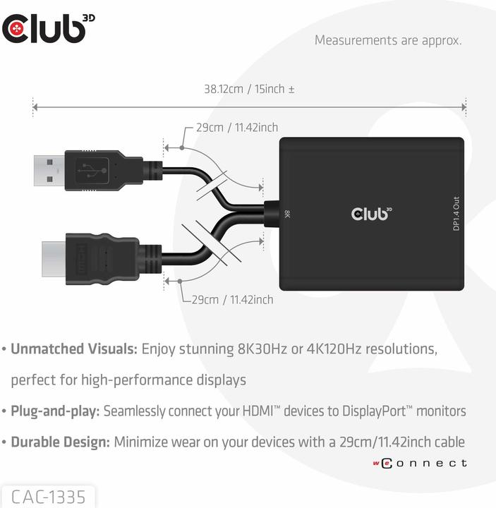 Actual product image Club 3D HDMI + Micro USB zu (DP, 0.72 cm)