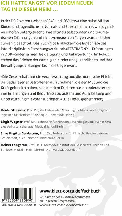Produktbild Ehemalige Heimkinder der DDR (Deutsch, Heiner Fangerau, Heide Glaesmer, Silke Birgitta Gahleitner, Birgit Wagner, 2023)