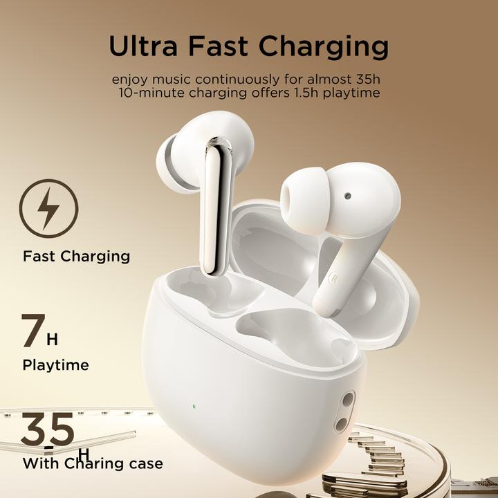 Produktbild Joyroom Funpods JR-FN1 wireless in-ear TWS Bluetooth 5.4 ANC ENC headphones - white (ANC, 35 h, Kabellos)