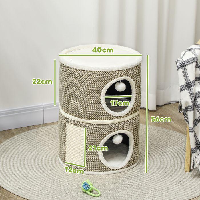Produktbild Swisshandel24 Kratztonne 56 cm Hoch Katzentonne mit Höhle, aus Sisal, für Katze bis 5 kg (56 cm, Kaffee, Cremeweiss)