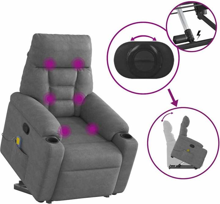 Immagine prodotto VidaXL Poltrona massaggiante con ausilio stand-up in tessuto microfibra grigio scuro Poltrona relax