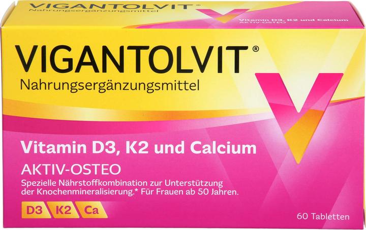 Actual product image Vigantolvit Vitamin D3, K2 and Calcium Tablets, 60 Tablets (60 Piece, Pills, 98 g)