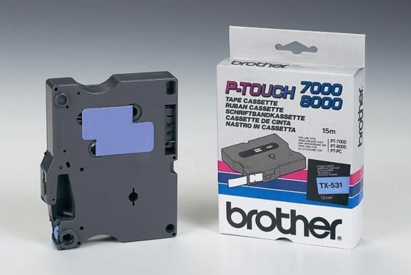 Image du produit Brother Ruban, laminé noir/bleu TX-531 PT-8000 12 mm (1.20 cm, Bleu, Noir)