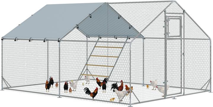 Produktbild PawHut Hühnerstall Verzinkte Stahlrohre, Stahlgitter Silber