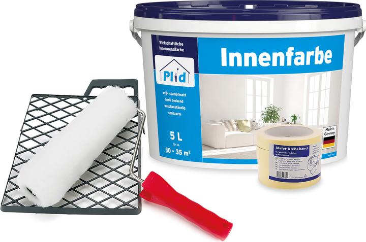 Actual product image Plid Interior paint set 5L white matt for approx. 30m² / wall paint ceiling paint house paint (White, 5 l)