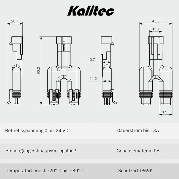 Actual product image Kalitec SuperSeal 2-pin Y-distributor 1.5 mm I car plug 2-way I waterproof dustproof IP69K I