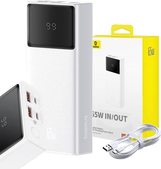 Immagine prodotto Baseus Power Bank Star-Lord, 20000mAh 65W + cavo USB - USB-C (bianco) (20000 mAh, 65 W, 65 Wh)