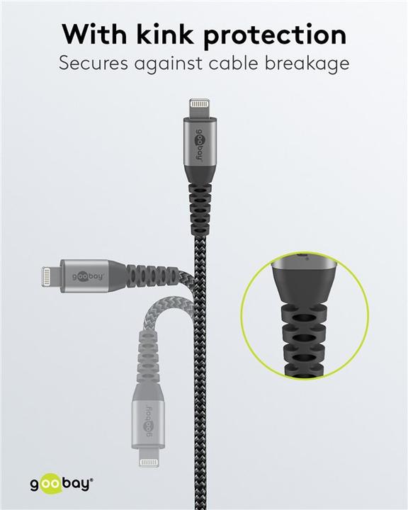 Produktbild Goobay Lightning auf USB-A Textilkabel mit Metallsteckern (space grau/silber) 1 m, 1 m, Schwarz-Grau (1 m, USB 2.0)