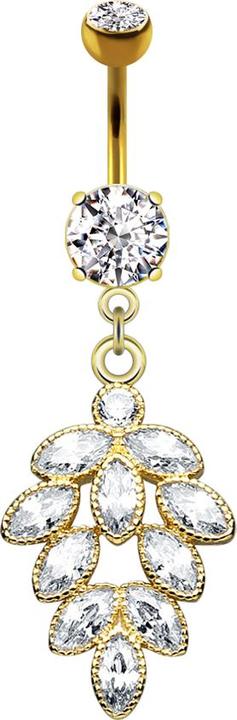 Star Piercing Banane 14k vergoldet mit zwei Kugeln Kristall silber Anhänger Kristall Traube (Messing, Chirurgenstahl 316L)