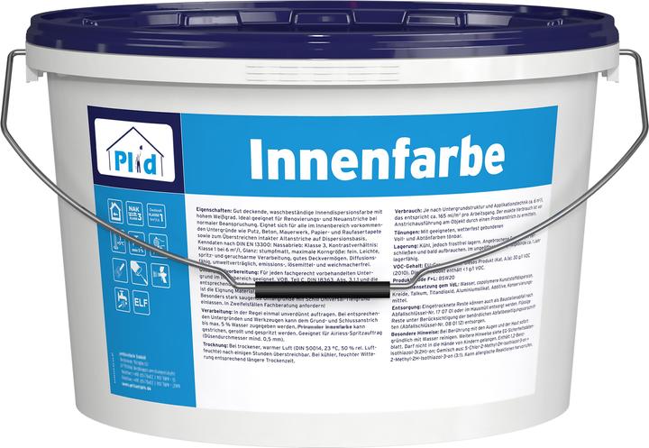 Actual product image Plid Interior paint set 5L white matt for approx. 30m² / wall paint ceiling paint house paint (White, 5 l)