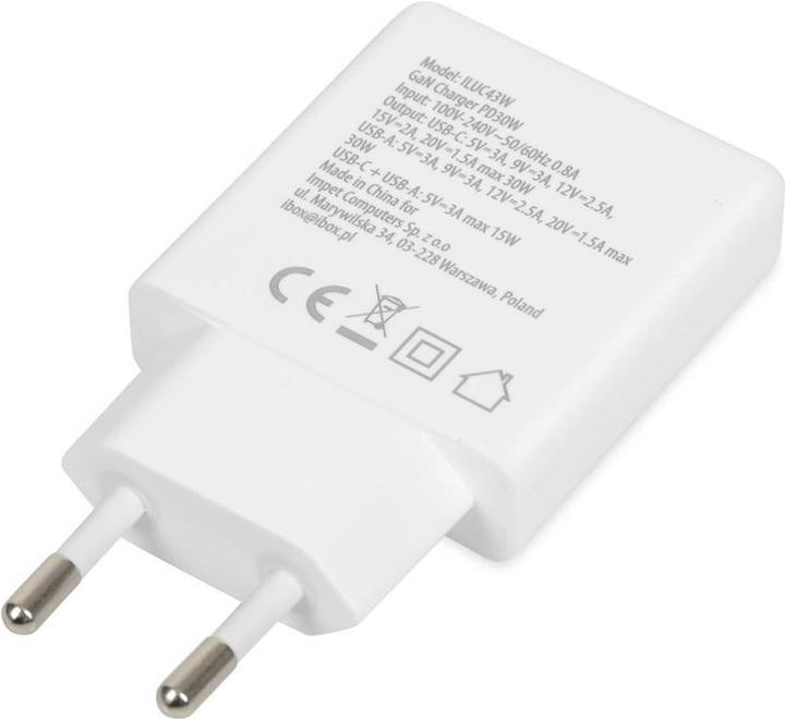 Actual product image iBox C-43 Slim GaN PD30W mains charger white (30 W)