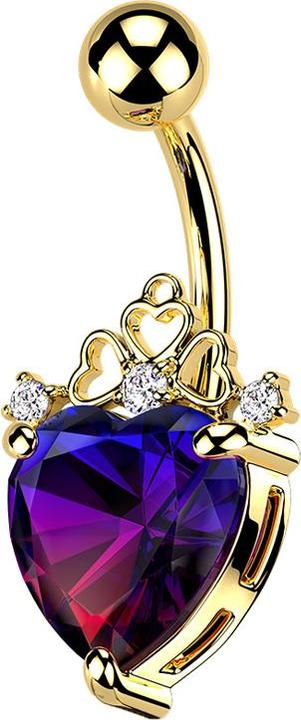Star Piercing Banane 14k vergoldet mit Kugel Filigrane Herzen grosses Kristallherz (Chirurgenstahl 316L, Messing)