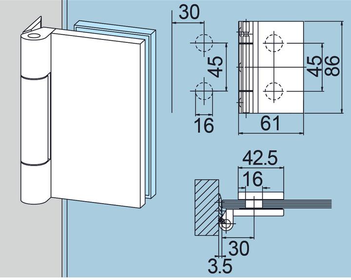 Immagine prodotto Dormakaba Cerniera per porte in vetro Junior Office Classic