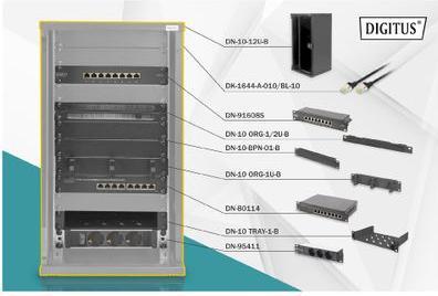 Immagine prodotto Digitus Set di rete 254 mm (10") - 12U, 312 x 300 mm (Largh. x Prof.) (5.71 HE, Portapacchi da 10 pollici)