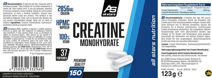 Nährwerte und Zutaten All Stars Creatin Mega Caps (150 Stück, Kapseln, 300 g)