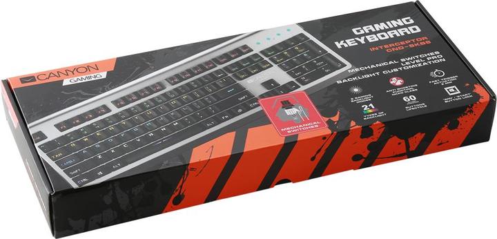 Actual product image Canyon Mechanical Gaming Keyboard Interceptor CND-SKB8, with backlight, Red Outemu Switches, EN layo (US, Cable)