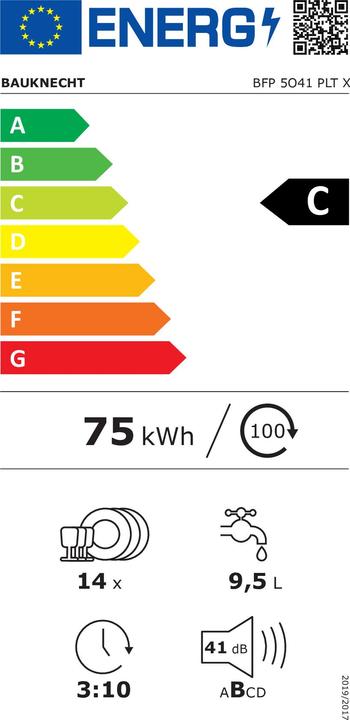 Energie-Label Bauknecht BFP 5O41 PLT X Vrijstaand vaatwasser 14 couverts C