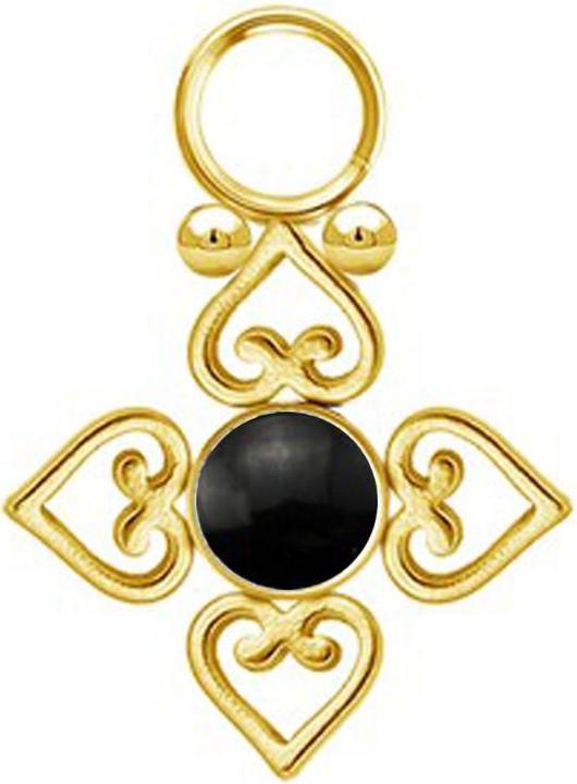 Actual product image Star Piercing Anhänger vergoldet schwarzer Onyx Stein vier filigrane Herzen (without brass, Mineral, Surgical steel 316L)