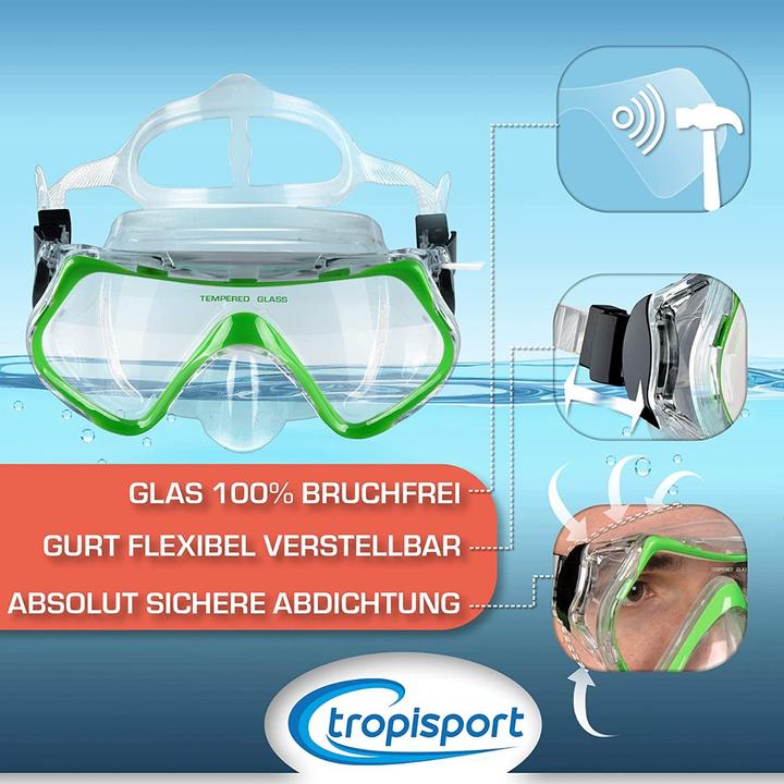 Produktbild Tropisport Premium Schnorchelset mit Schnorchel und Taucherbrille – Inkl. bruchfreier Anti Fog Tau