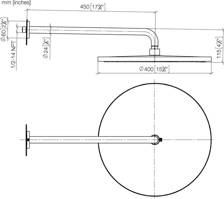 Produktbild Dornbracht Regenbrause mit Wandanbindung, Ausladung 450 mm, Regenbrause 400 mm, 28659070 (13.30 l/min)
