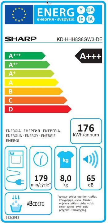 Energy Label Sharp KD-HHH8S8GW3-DE (8 kg, Right)