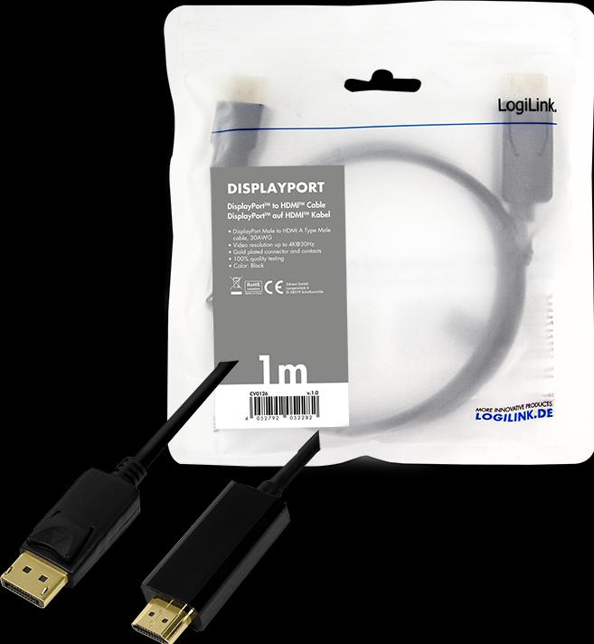 Immagine prodotto LogiLink DisplayPort — HDMI (Typ A) (1 m, DisplayPort)