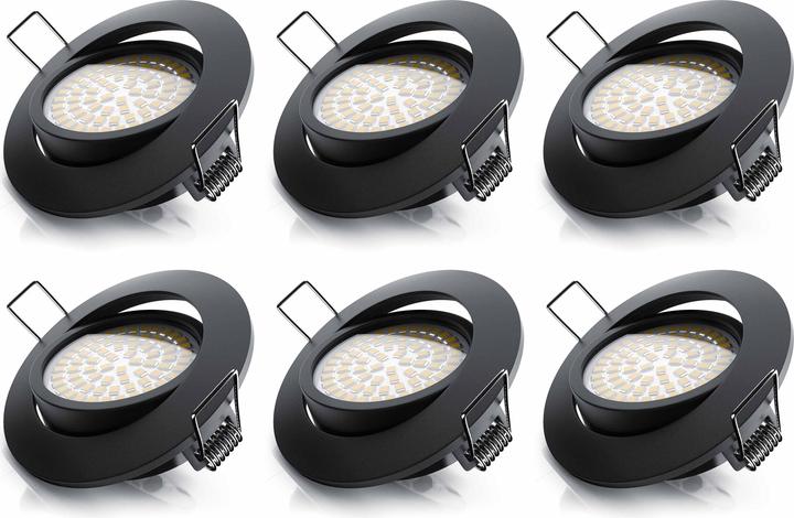 Produktbild Brandson 6x LED Deckenspot, dimmbar & schwenkbar, Einbaustrahler, Einbauleuchte, Einbauspot, schwarz, 6er Set (350 lm)