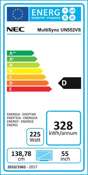 Energy Label NEC MultiSync UN552VS (1920 x 1080 pixels, 55")