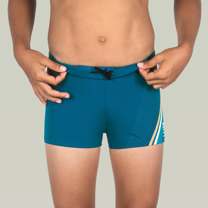 Image du produit Nabaiji Maillot boxer de bain natation Garçon - 500 Fitib bleu line beige (158)
