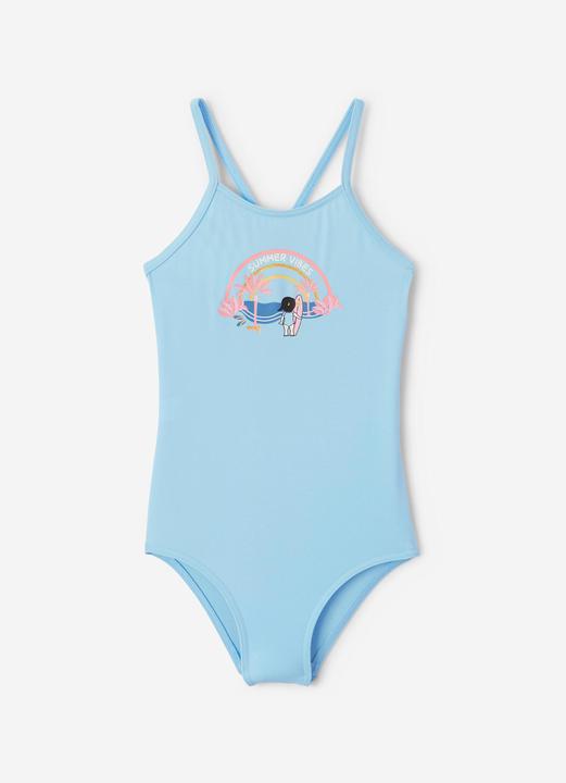 Olaian Badeanzug Surfen Mädchen Hanalei Summer Vibes hellblau