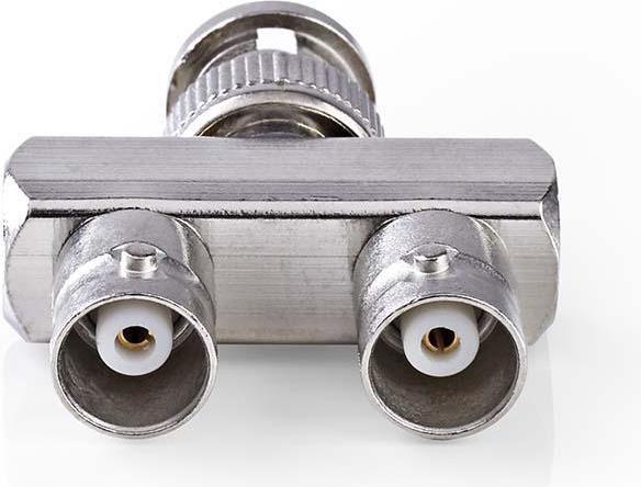 Actual product image Nedis BNC adapter BNC plug 2X BNC socket Nickel-plated 50 Ohm distributor Metal Silver 10 pieces Plast