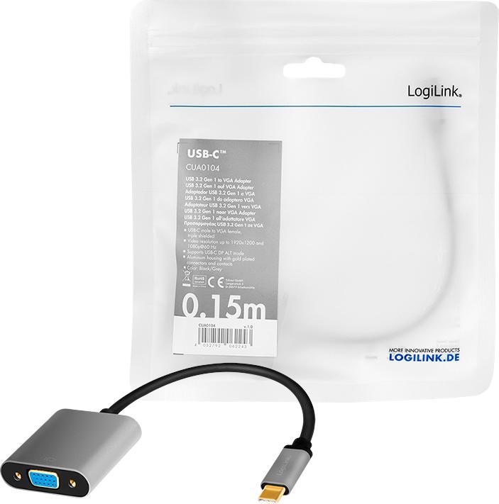 Image du produit LogiLink LinkLink CUA0104 Adaptateur USB 3.2 Gen 1 C/M vers VGA,1080p/60Hz, alu, noir/gris, 0.15 m (USB-C, 4.50 cm)