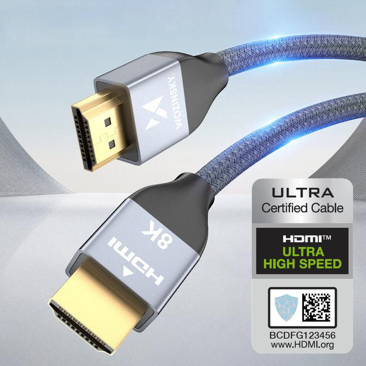 Actual product image Wozinsky cable HDMI 2.1 8K 60 Hz 48 Gbps / 4K 120 Hz / 2K 144 Hz 5 m Silver (WHDMI-50) (5 m, HDMI)