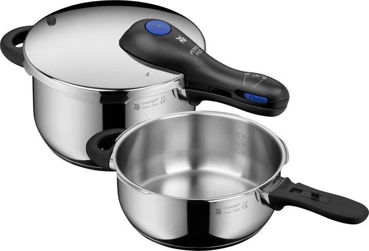 Actual product image WMF Pressure cooker 3tlg 4,5+3l large cooking signal Perfect Plus Induction (22 cm, Pan set + pot set, Stainless steel)
