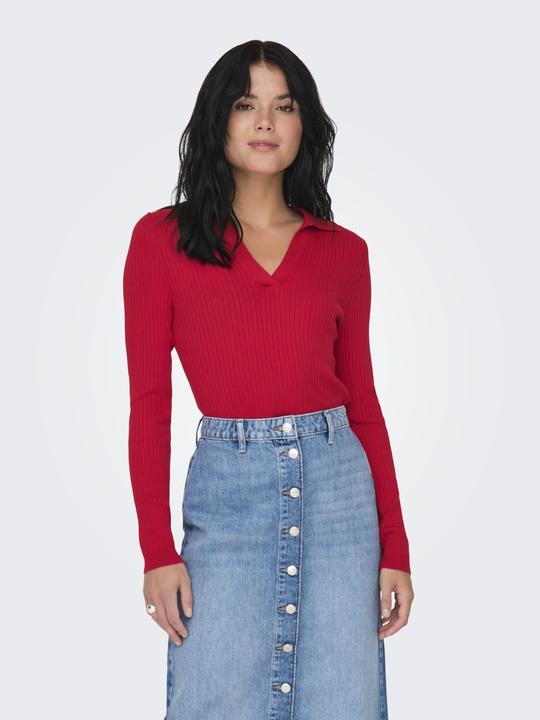 Produktbild Only Normal geschnitten Polokragen Gerippte Ärmelbündchen Gestricktes Poloshirt Strickpullover (L)
