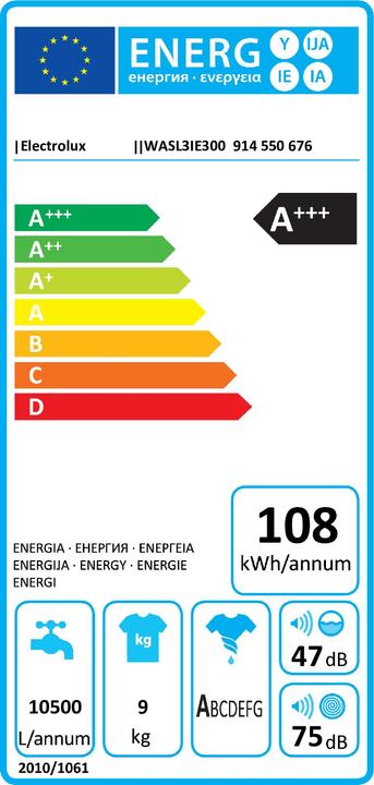 Label énergétique Electrolux WASL3IE300 (9 kg, Gauche)
