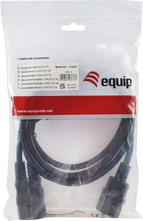 Immagine prodotto equip Prolunga di rete a Y IEC C14 -> 2x IEC C13 St/Bu 1,6m bw polybag (1.60 m, C14, C13)