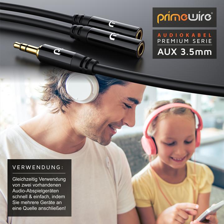Actual product image Primewire 3.5mm jack to 2x 3.5mm jack audio adapter, 15 cm, stereo audio AUX to 2x jack Y-adapter (0.15 m, 3.5mm jack (AUX))