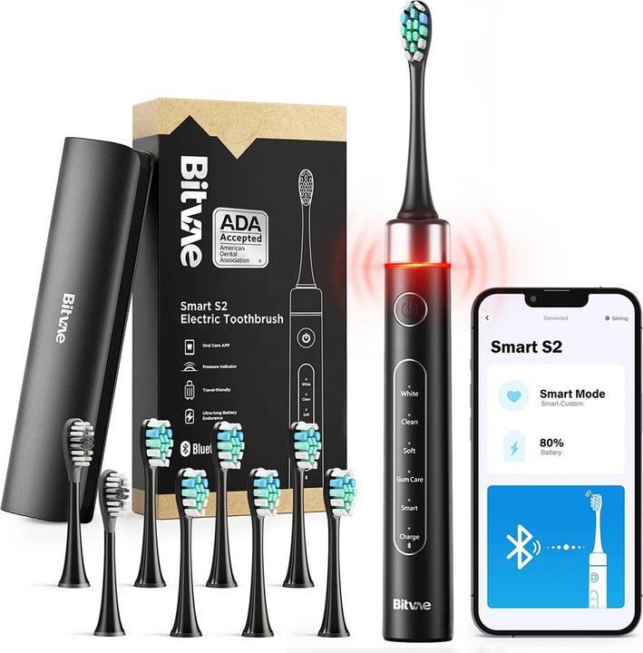 Bitvae Sonic toothbrush with app, tips set and travel etui S2 (black) (Schallzahnbürste)