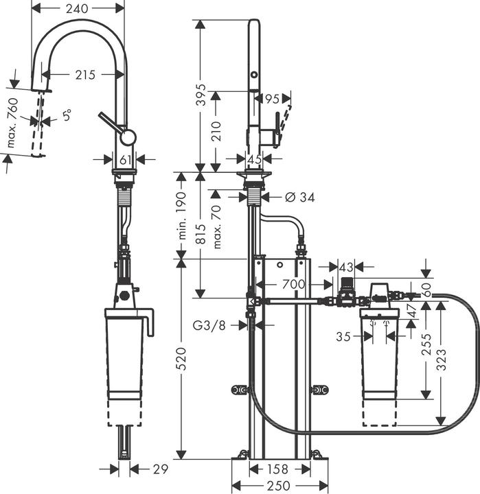 Produktbild hansgrohe Filtersystem 210 Aqittura M91 Ausziehschlauch 1 jet aBox Starter Set S