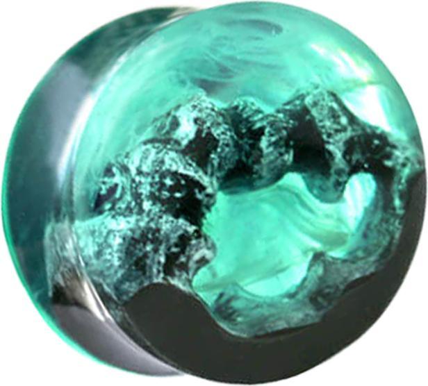 Star Piercing Flared Plug Höhle Epoxy grün (ohne Messing, Organisch)