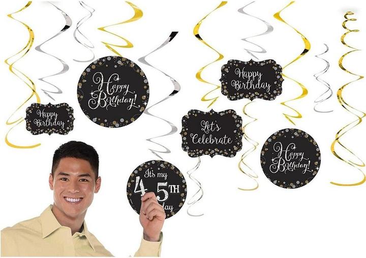 Produktbild Amscan Glitzer Luftschlangen 45. Geburtstag 12erPack Folie