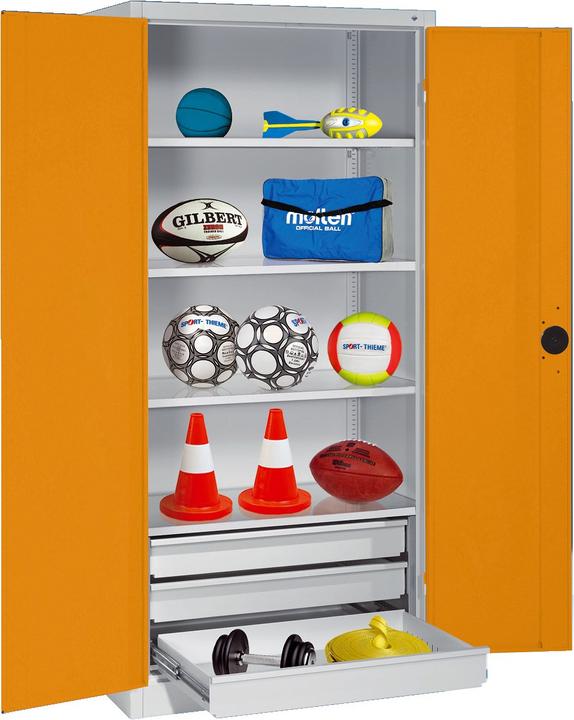 Image du produit C+P Armoire pour équipements sportifs avec tiroirs (hxlxp : 195x120x50 cm, avec portes battantes en