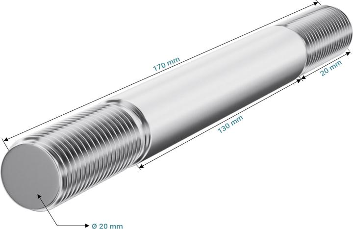 Produktbild Wiltec Standard Steckachse 170x20mm Schubkarre Nabenbreite 130mm Sackkarre Achse